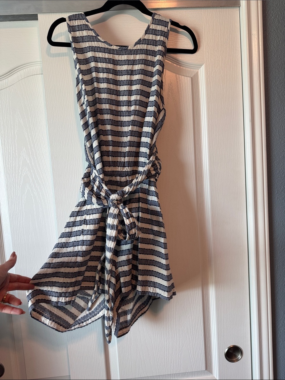 NWOT Madewell Striped Sleeveless Tie-Waist Romper in Navy and White